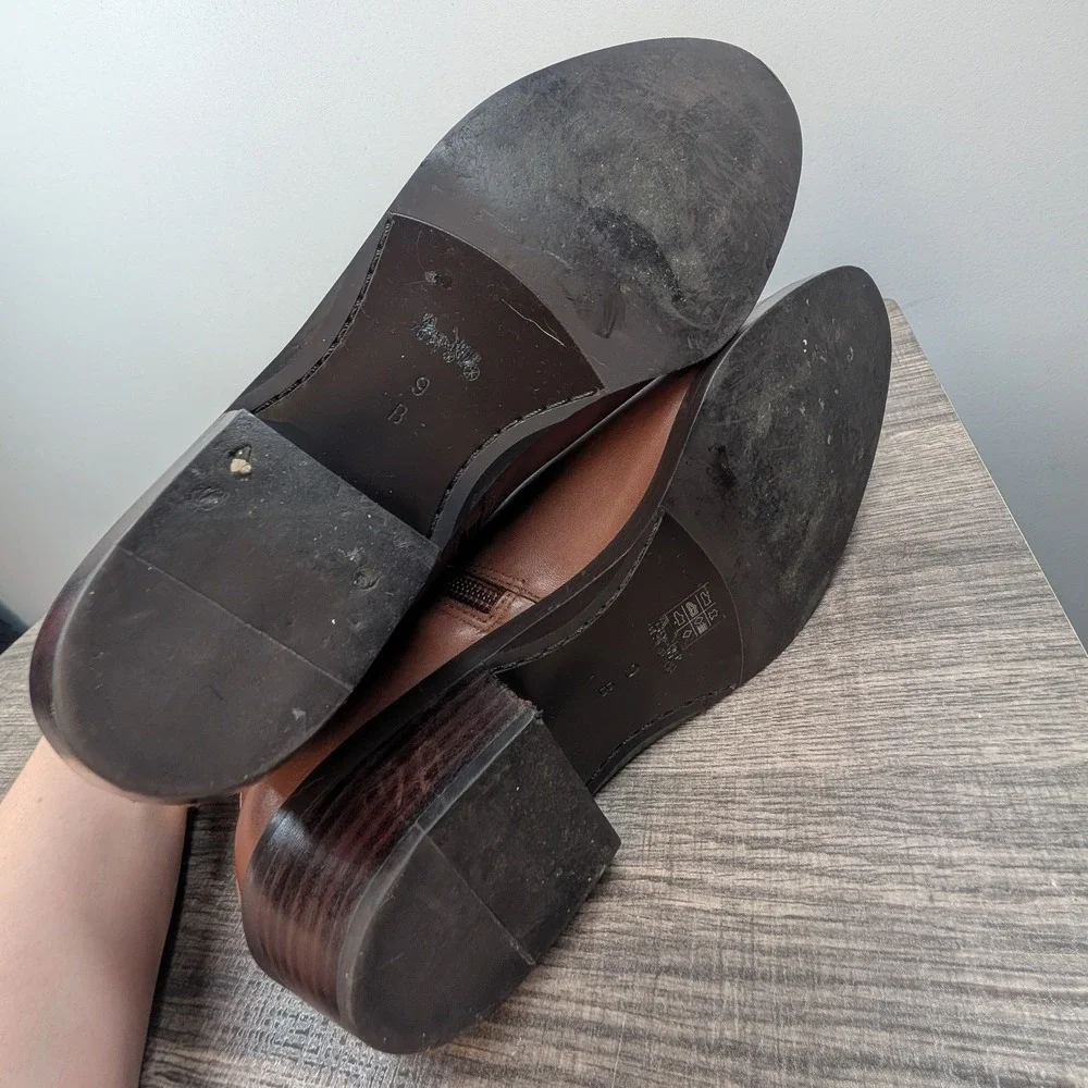 Coach Carmen Leather Ankle Boots Brown Side Zip Block Heel Size‎ 9B